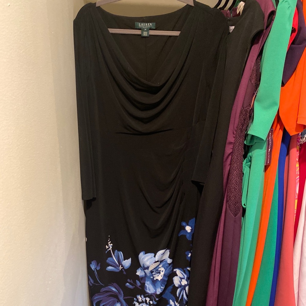 Lauren Ralph Lauren Cowl Neck Black Floral Dress with Sleeves